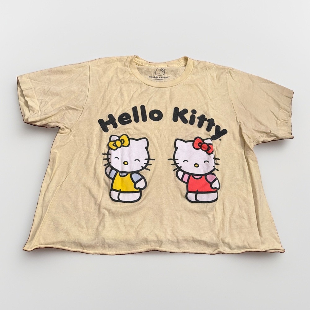 Hello Kitty By Sanrio Yellow Cropped T Shirt Logo Size Small